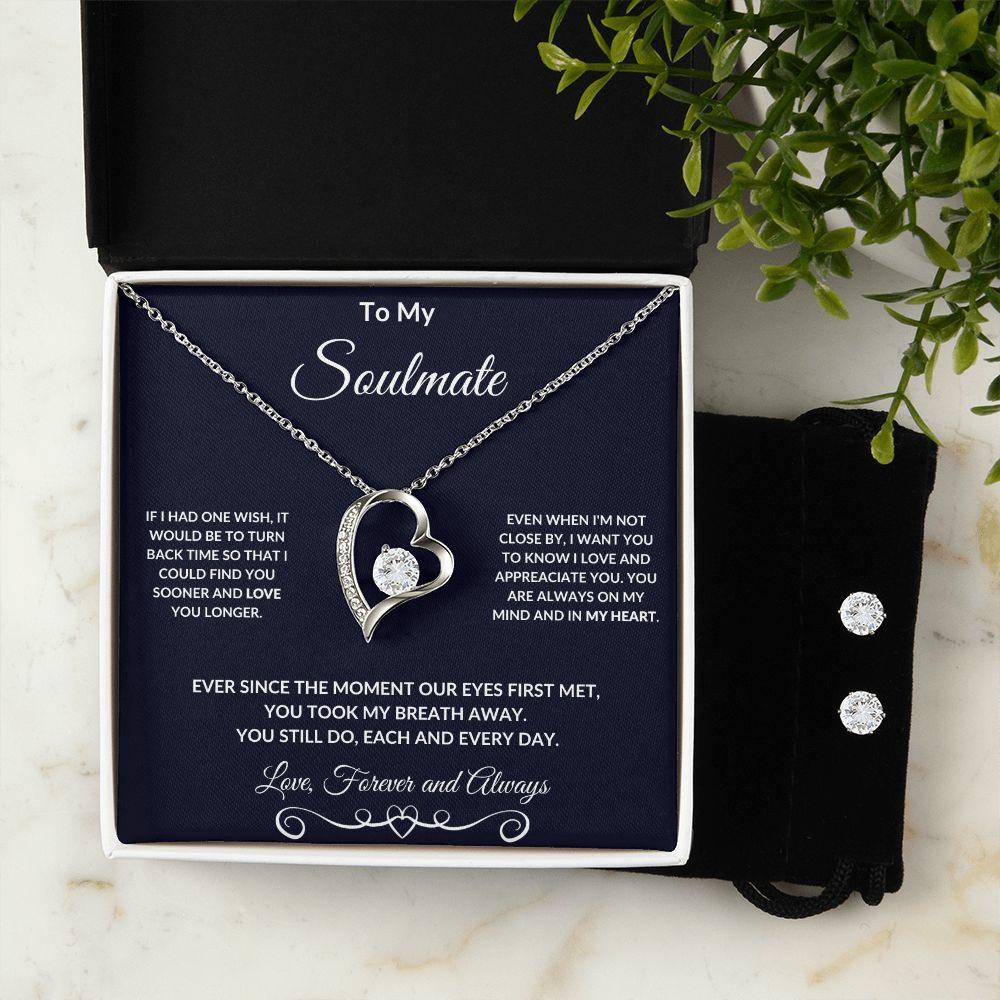Soulmate Gift Forever Love Heart Pendant Necklace and Earring Set - Mallard Moon Gift Shop
