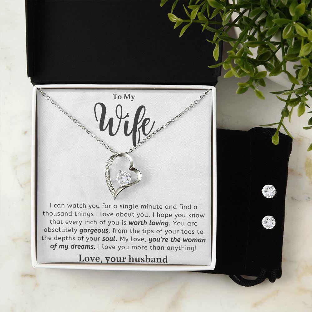 To My Wife - Woman of my Dreams - Forever Love Heart Pendant and Earring Set