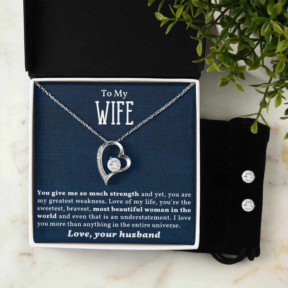 To My Beautiful Wife Forever Love Heart Pendant and Earring Set