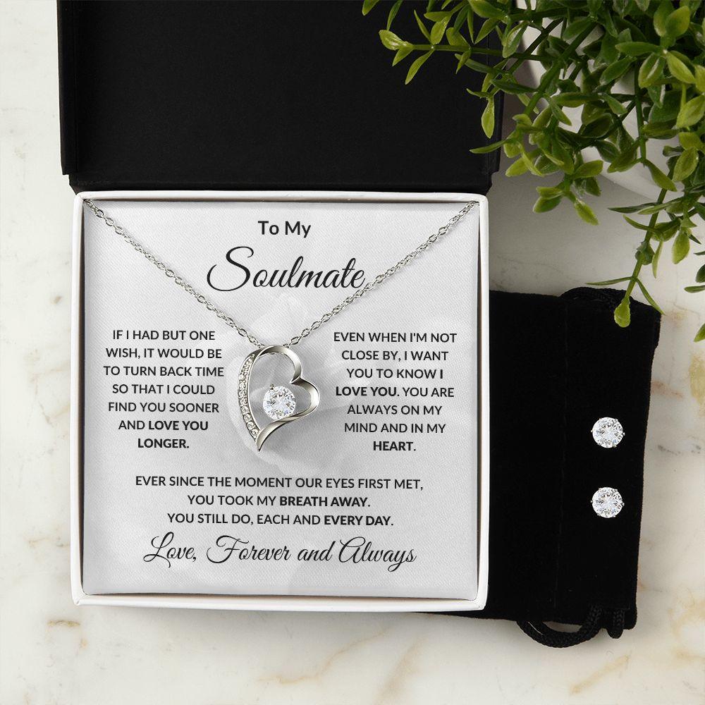 To My Soulmate One Wish Forever Love Heart Pendant Necklace and Earring Set - Mallard Moon Gift Shop