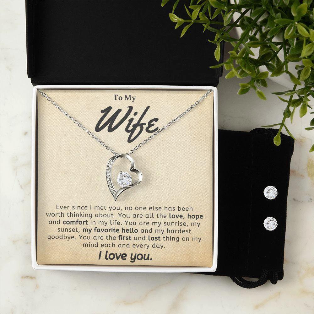 To My Wife - My Favorite Hello - Forever Love Heart Pendant and Earring Set
