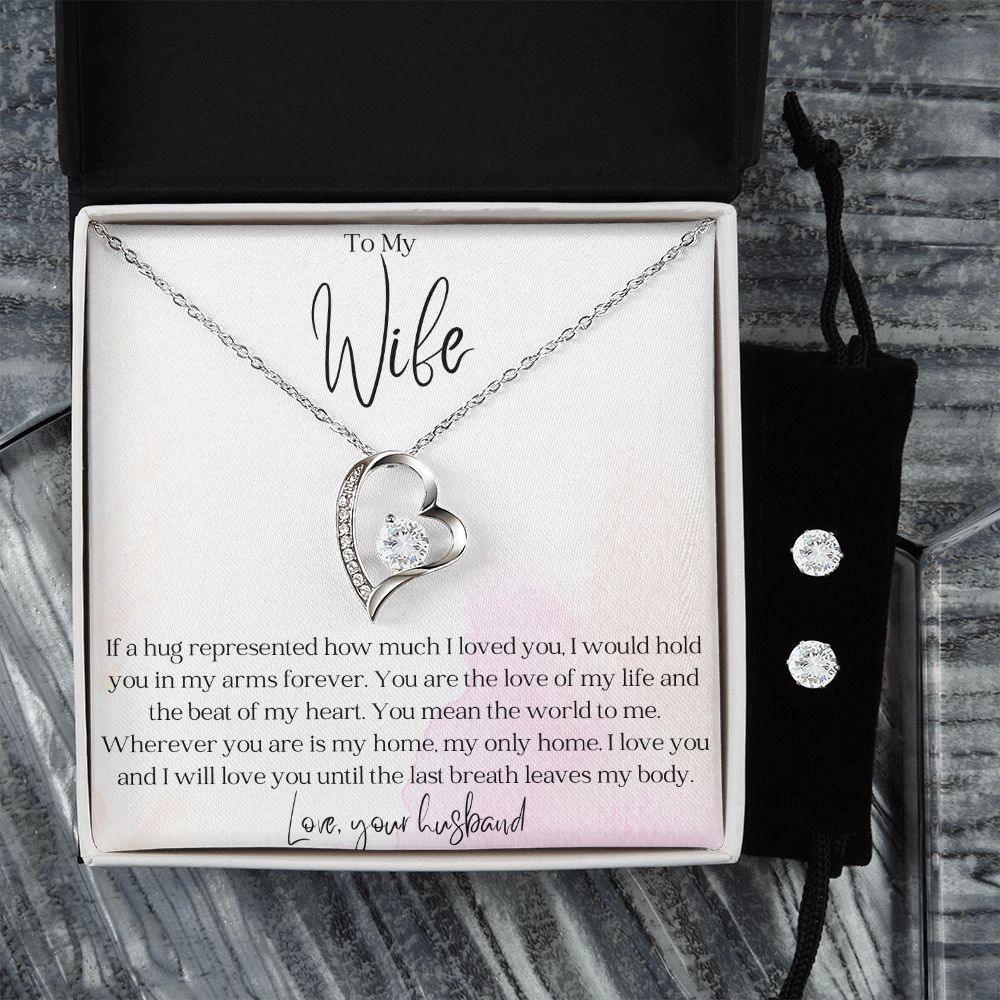To My Wife -Love of my Life - Forever Love Heart Pendant and Earring Set