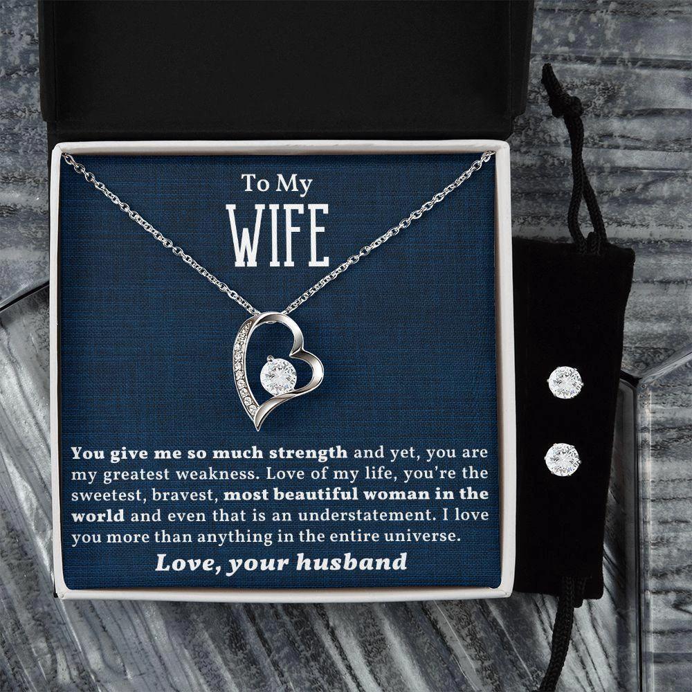 To My Beautiful Wife Forever Love Heart Pendant and Earring Set