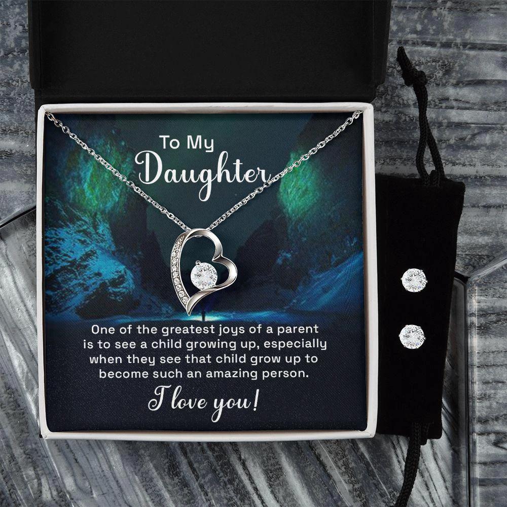 To My Daughter - One of the Greatest Joys Forever Love Heart Pendant Necklace and Earring Set