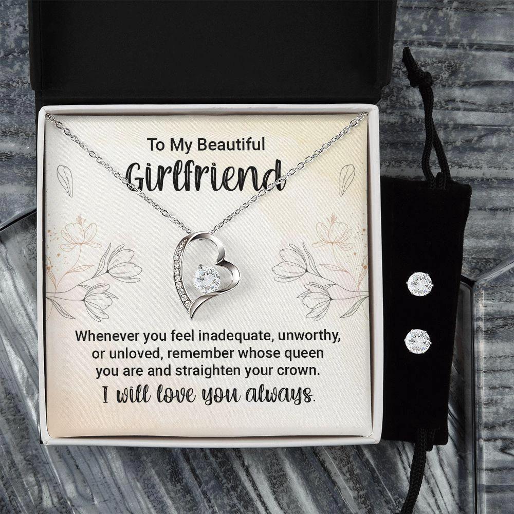 To My Girlfriend Forever Love Heart Pendant Necklace and Earring Set