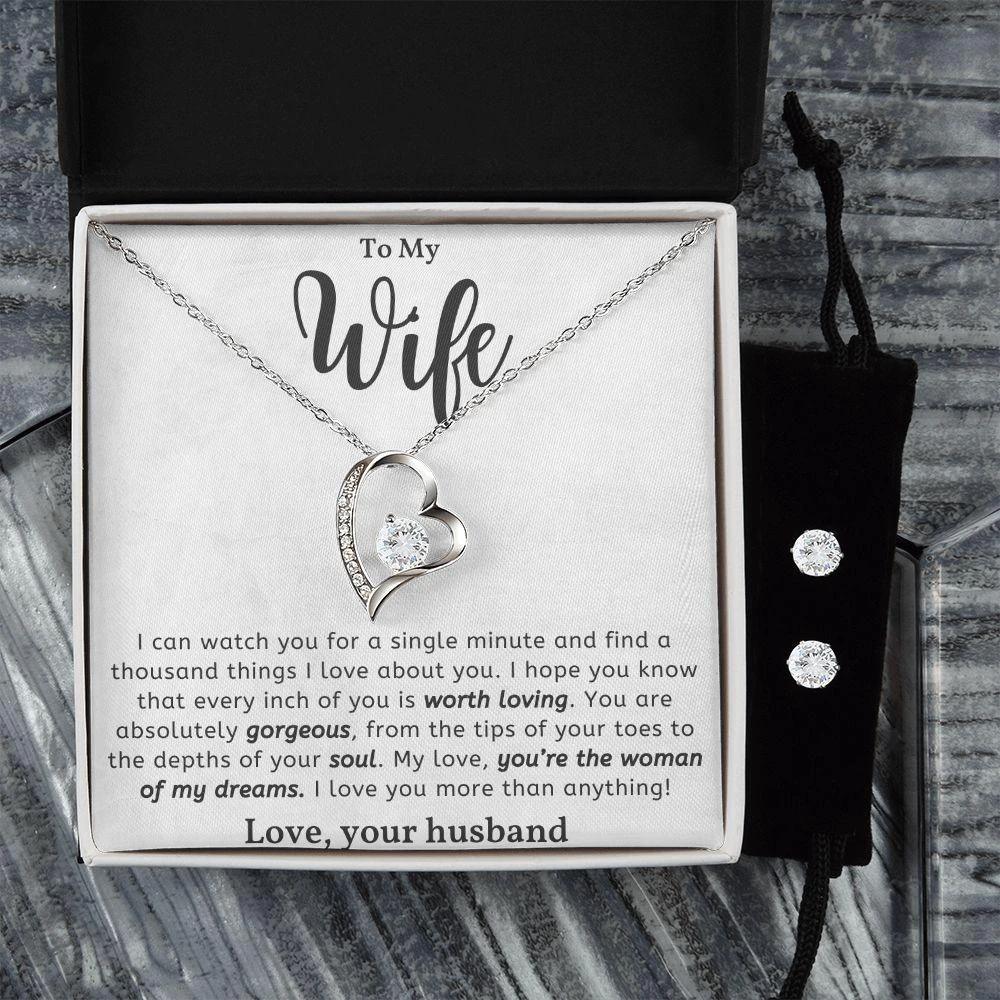 To My Wife - Woman of my Dreams - Forever Love Heart Pendant and Earring Set