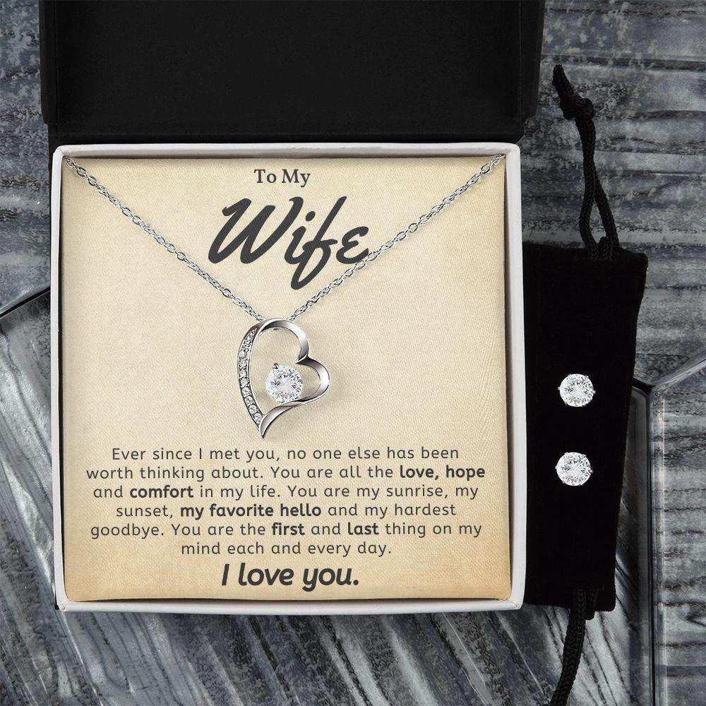 To My Wife - My Favorite Hello - Forever Love Heart Pendant and Earring Set
