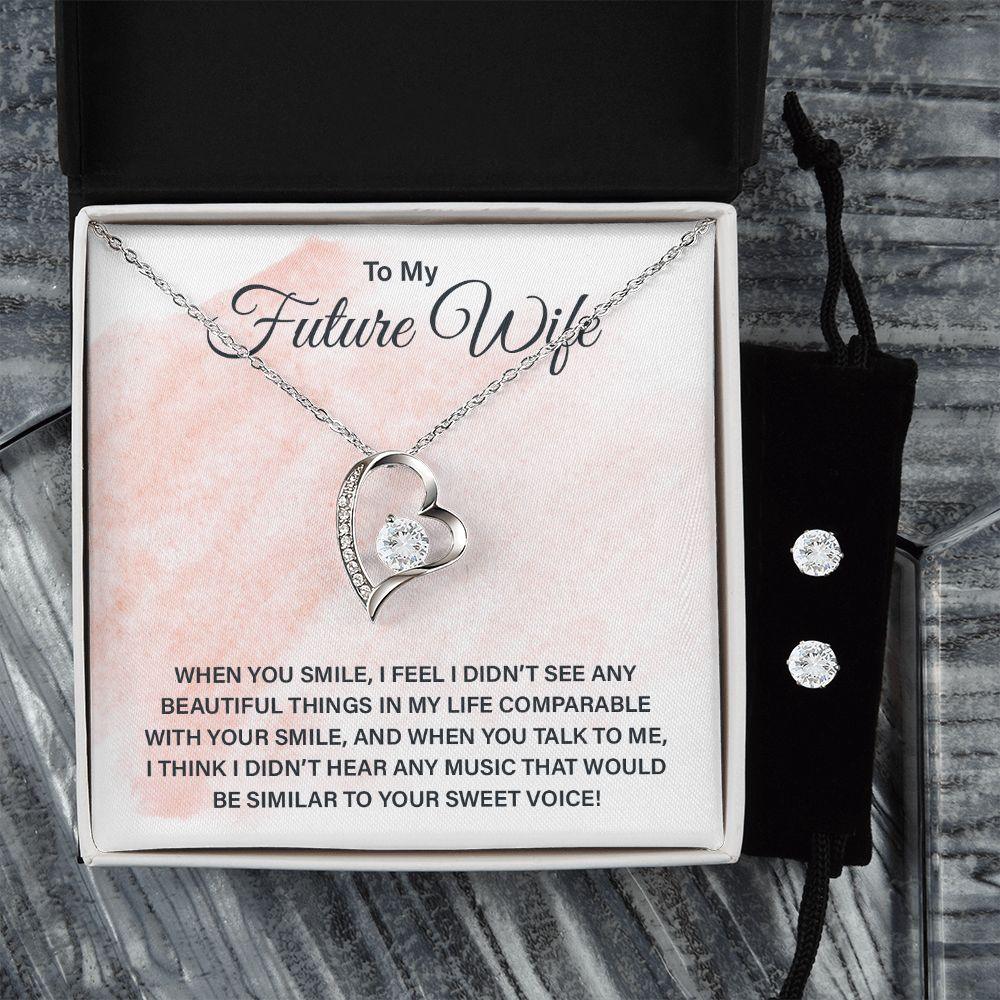 Gift for Future Wife Forever Love Heart Pendant Necklace and Earring Set - Mallard Moon Gift Shop