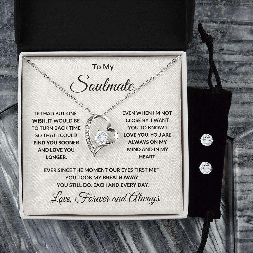 Gift for Soulmate Forever Love Heart Pendant Necklace and Earring Set