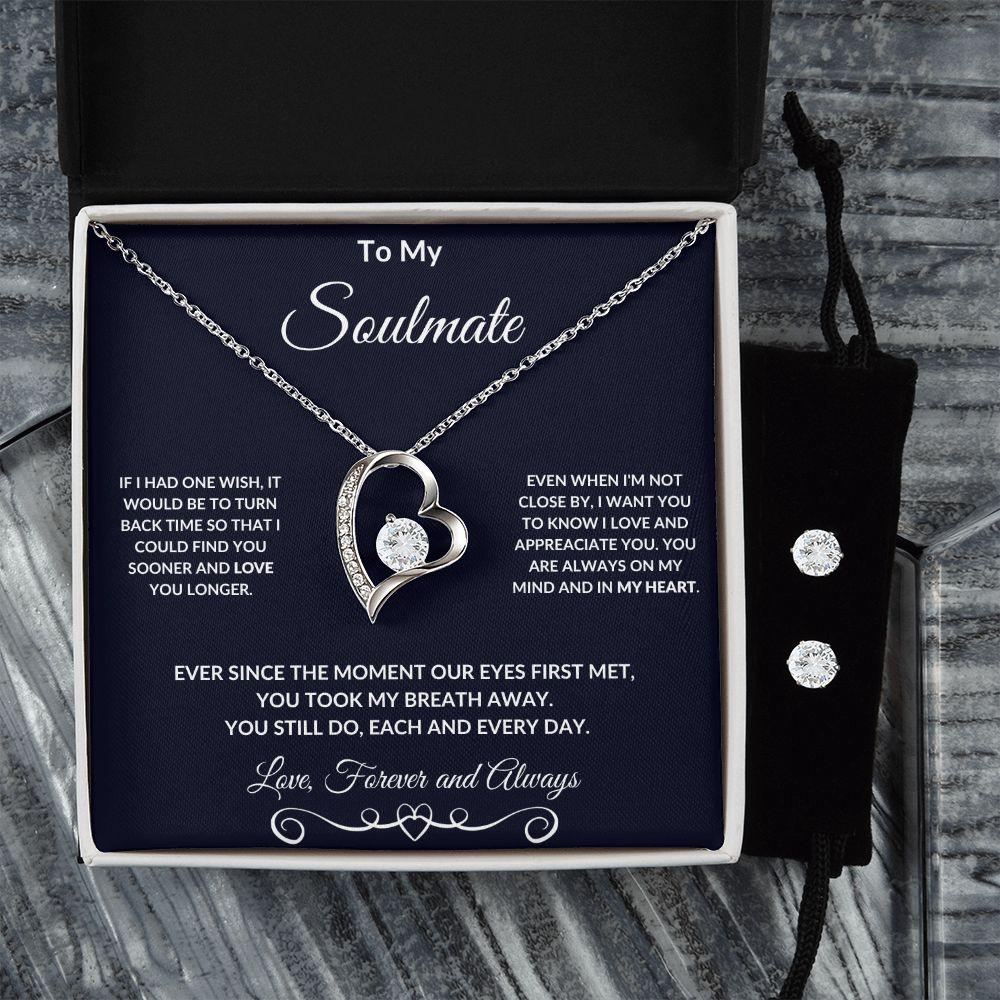 Soulmate Gift Forever Love Heart Pendant Necklace and Earring Set - Mallard Moon Gift Shop