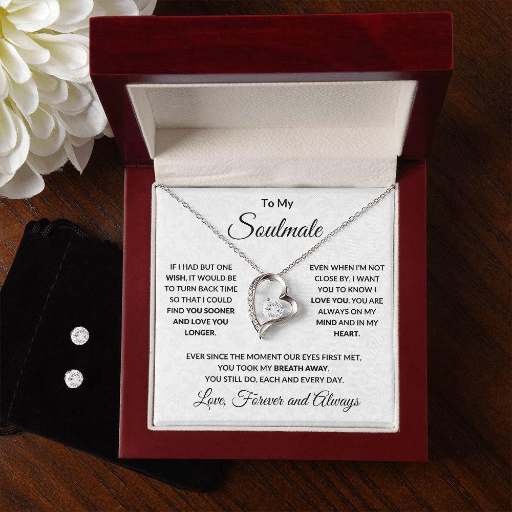 Gift for Soulmate Forever and Always Heart Necklace and Earring Set