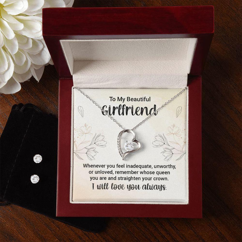 To My Girlfriend Forever Love Heart Pendant Necklace and Earring Set