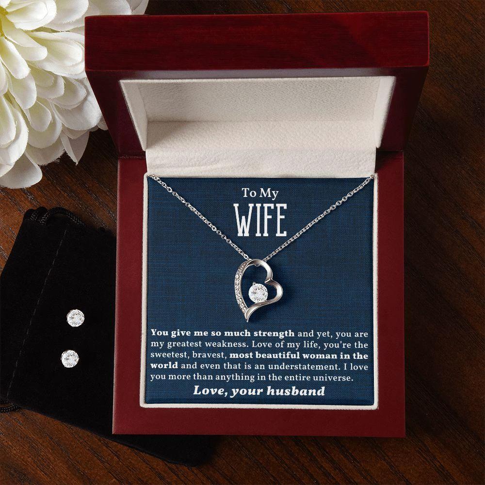 To My Beautiful Wife Forever Love Heart Pendant and Earring Set
