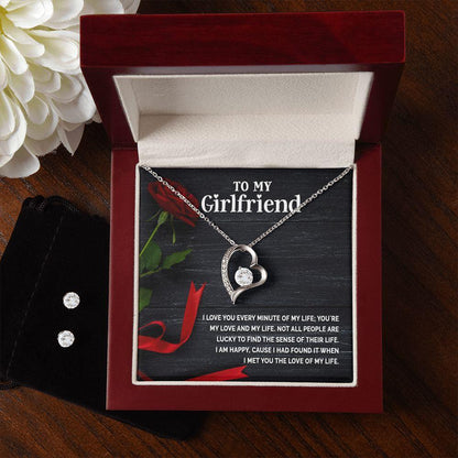 To My Girlfriend - I Love You Every Minute of My Life Forever Love Heart Pendant Necklace and Earring Set - Mallard Moon Gift Shop