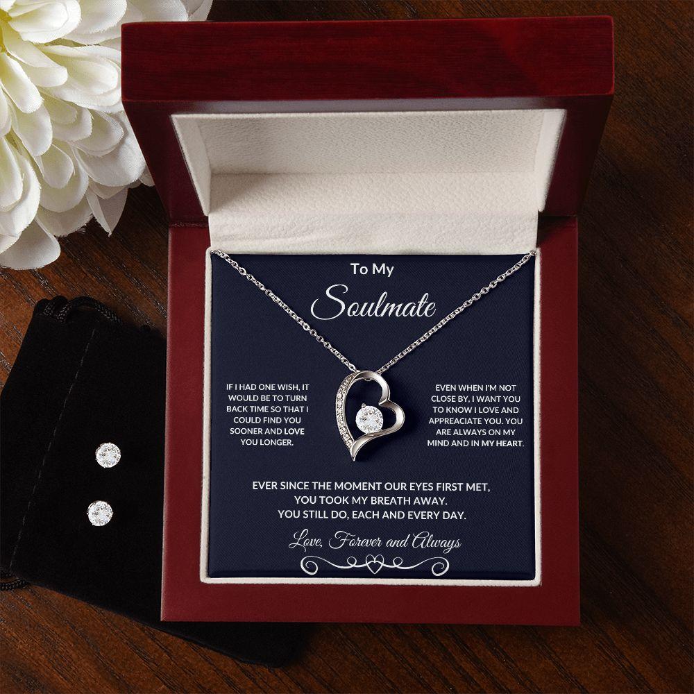 Soulmate Gift Forever Love Heart Pendant Necklace and Earring Set - Mallard Moon Gift Shop