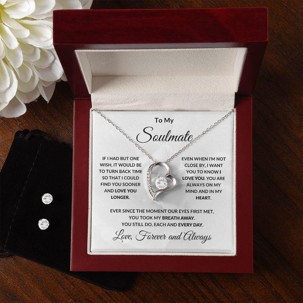 To My Soulmate One Wish Forever Love Heart Pendant Necklace and Earring Set - Mallard Moon Gift Shop