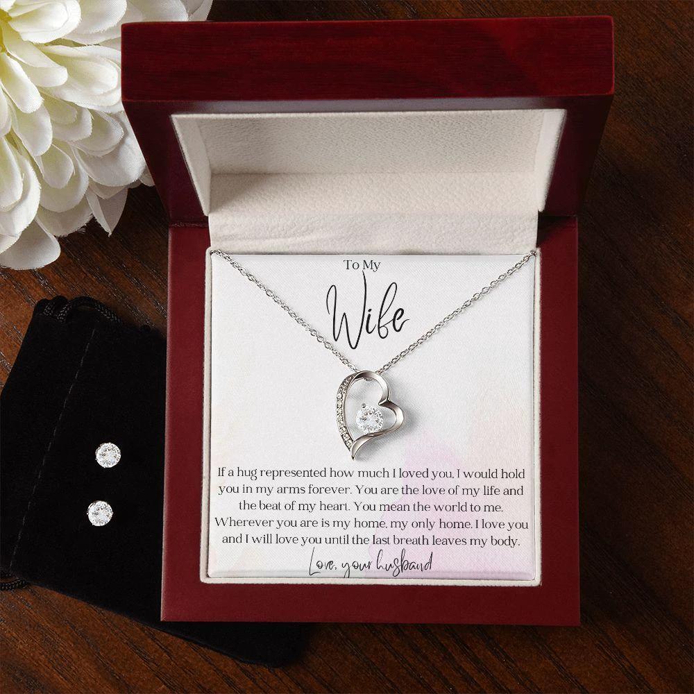 To My Wife -Love of my Life - Forever Love Heart Pendant and Earring Set