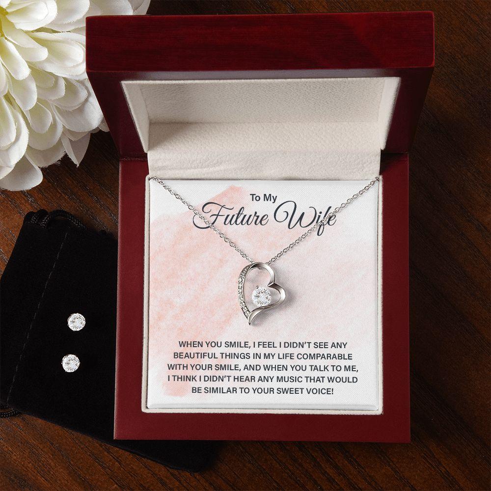 Gift for Future Wife Forever Love Heart Pendant Necklace and Earring Set - Mallard Moon Gift Shop