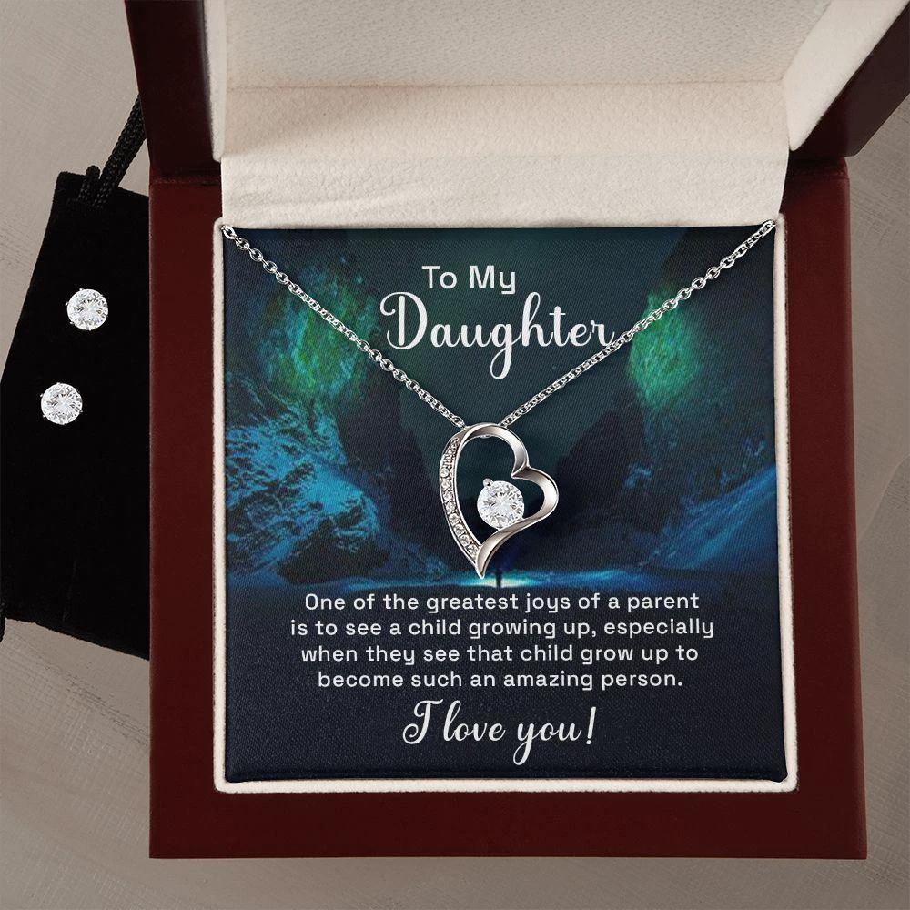 To My Daughter - One of the Greatest Joys Forever Love Heart Pendant Necklace and Earring Set