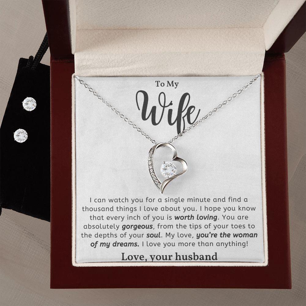 To My Wife - Woman of my Dreams - Forever Love Heart Pendant and Earring Set