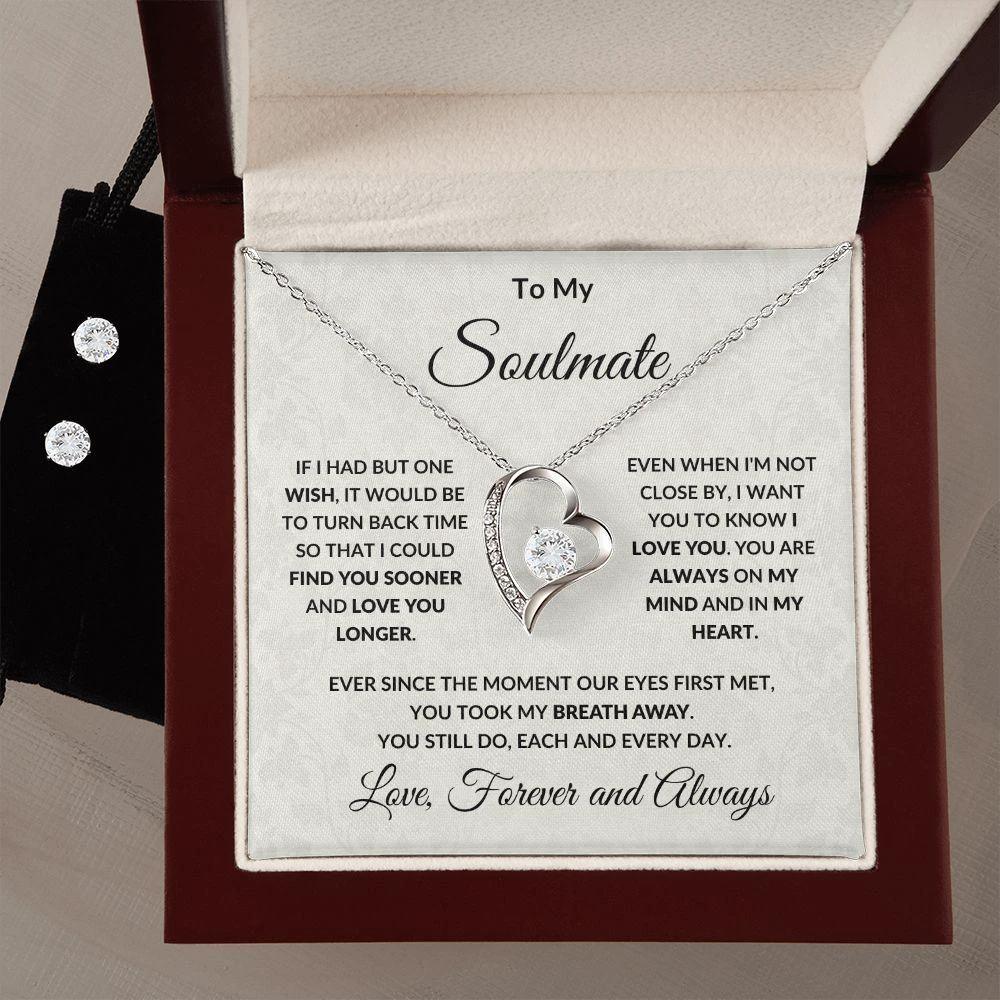 Gift for Soulmate Forever Love Heart Pendant Necklace and Earring Set