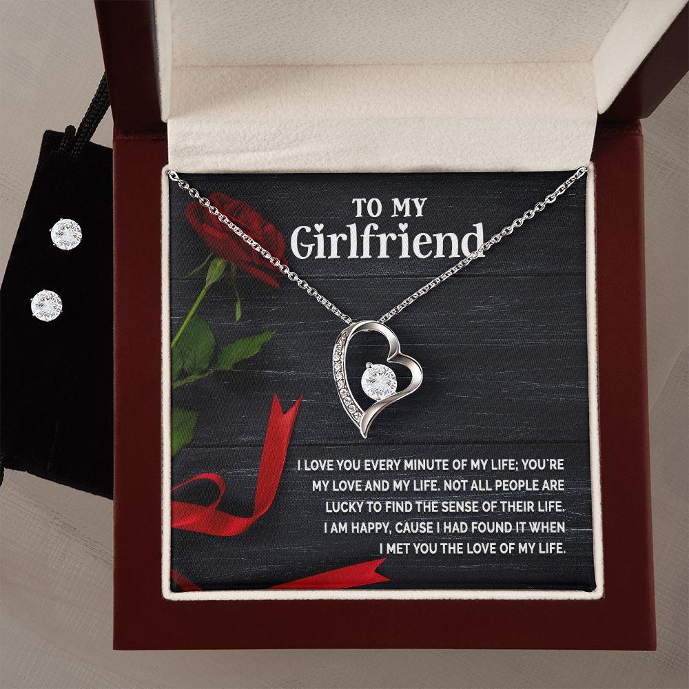 To My Girlfriend - I Love You Every Minute of My Life Forever Love Heart Pendant Necklace and Earring Set - Mallard Moon Gift Shop