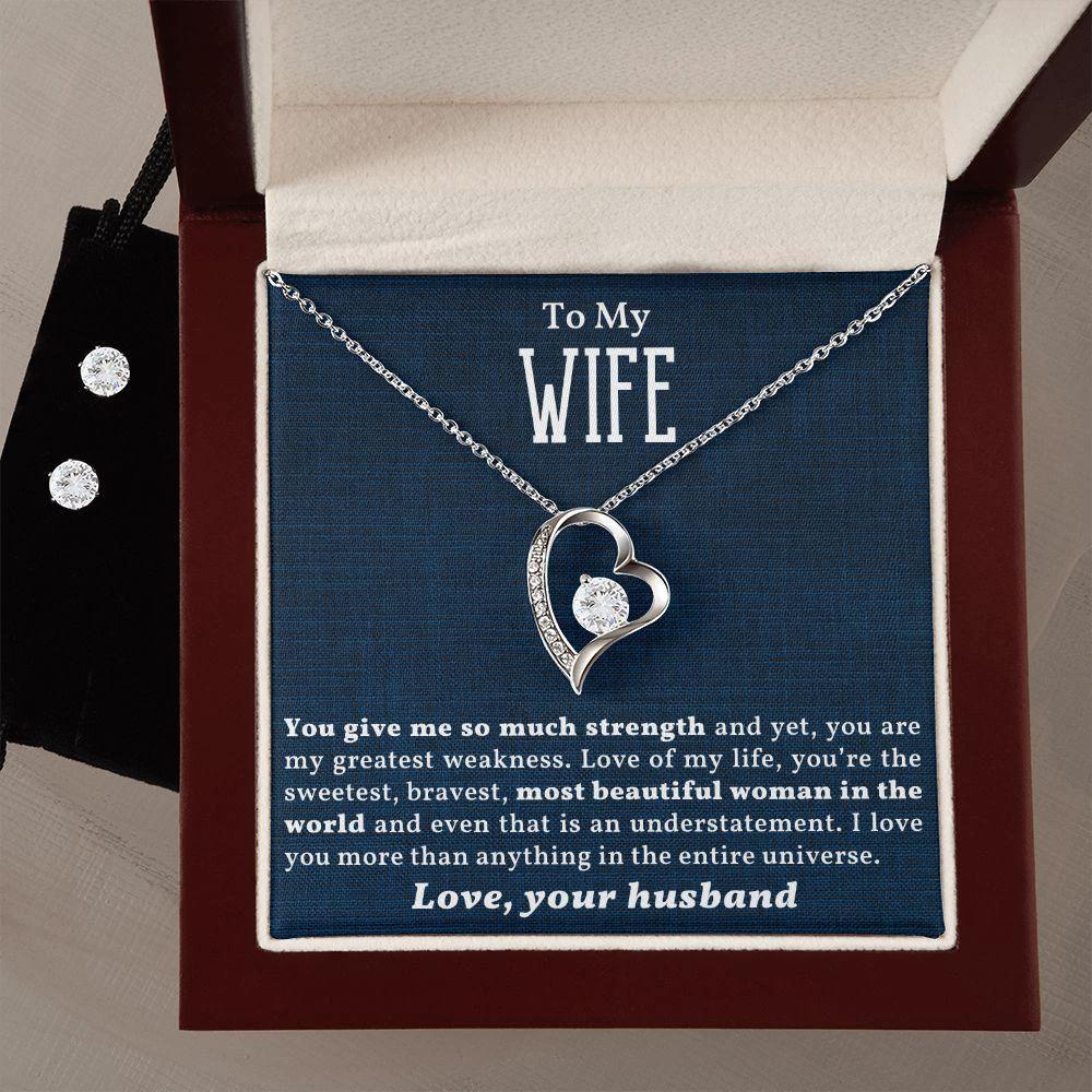 To My Beautiful Wife Forever Love Heart Pendant and Earring Set