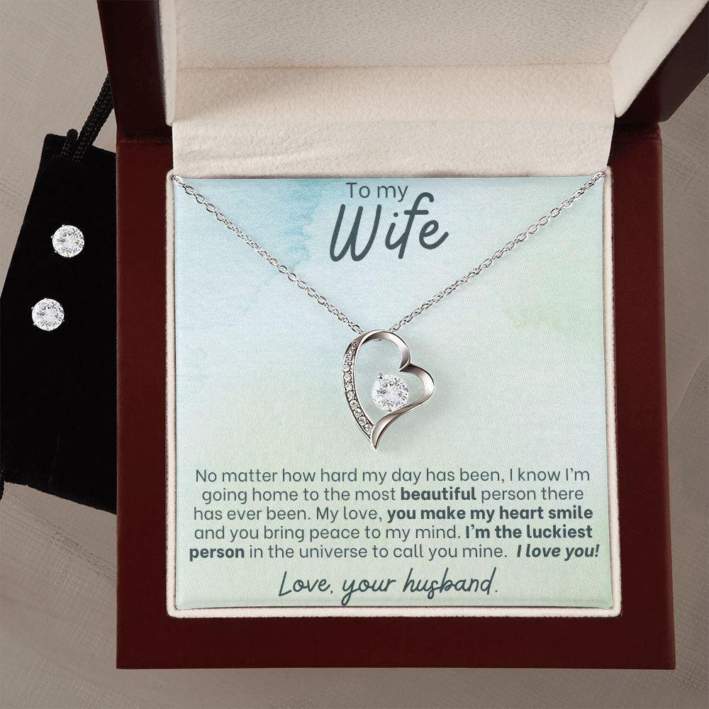 To My Wife - Make my Heart Smile - Forever Love Heart Pendant and Earring Set