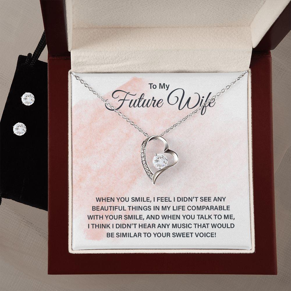 Gift for Future Wife Forever Love Heart Pendant Necklace and Earring Set - Mallard Moon Gift Shop