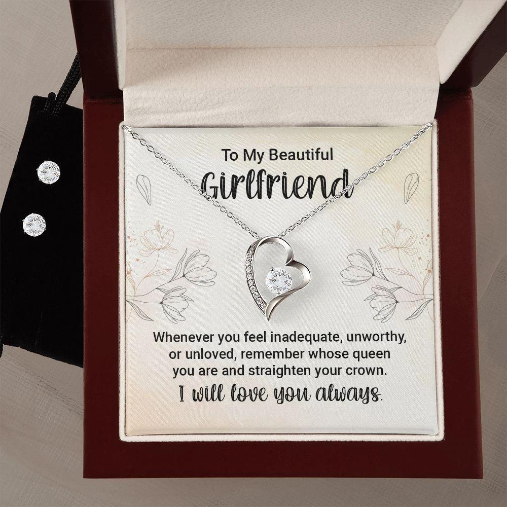 To My Girlfriend Forever Love Heart Pendant Necklace and Earring Set