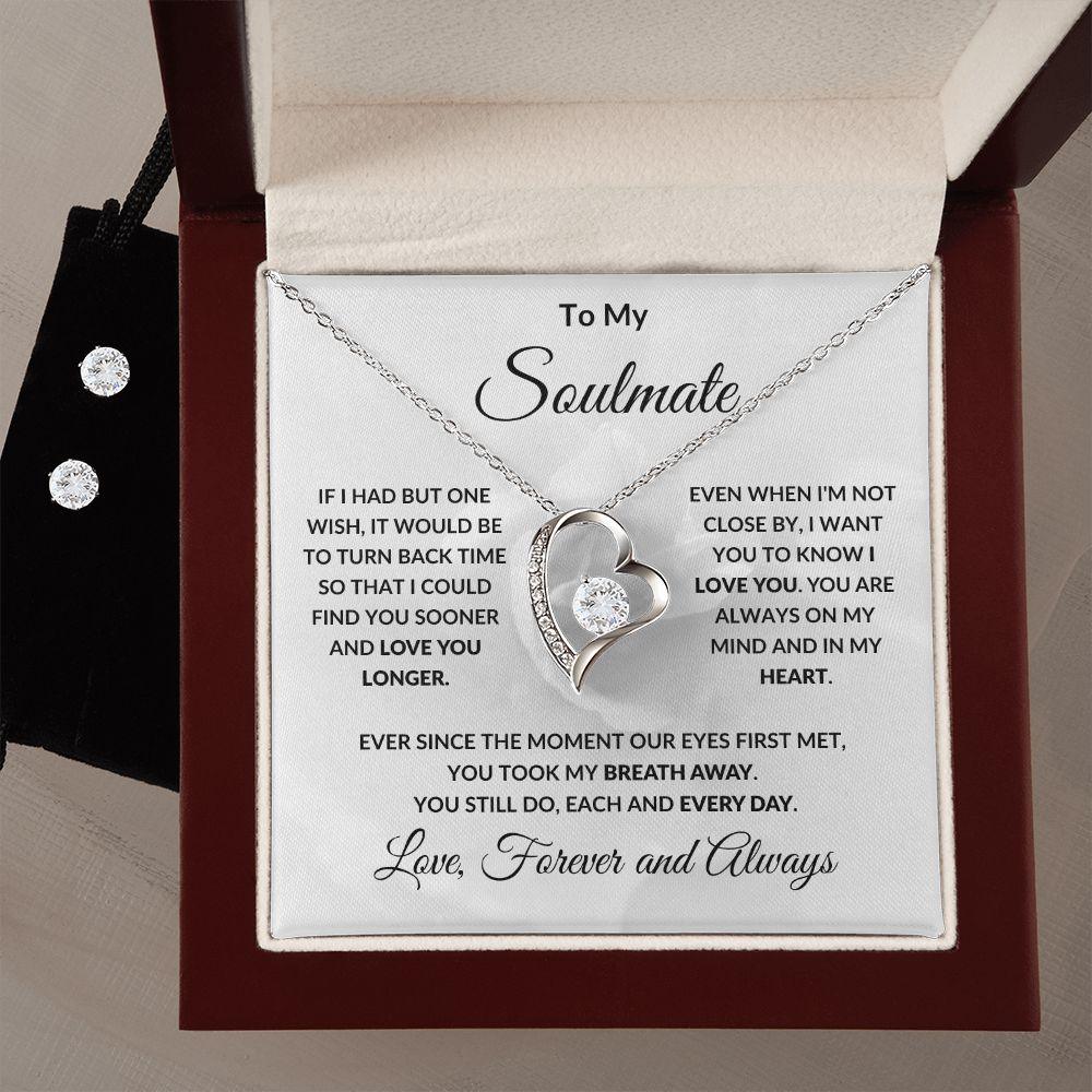 To My Soulmate One Wish Forever Love Heart Pendant Necklace and Earring Set - Mallard Moon Gift Shop