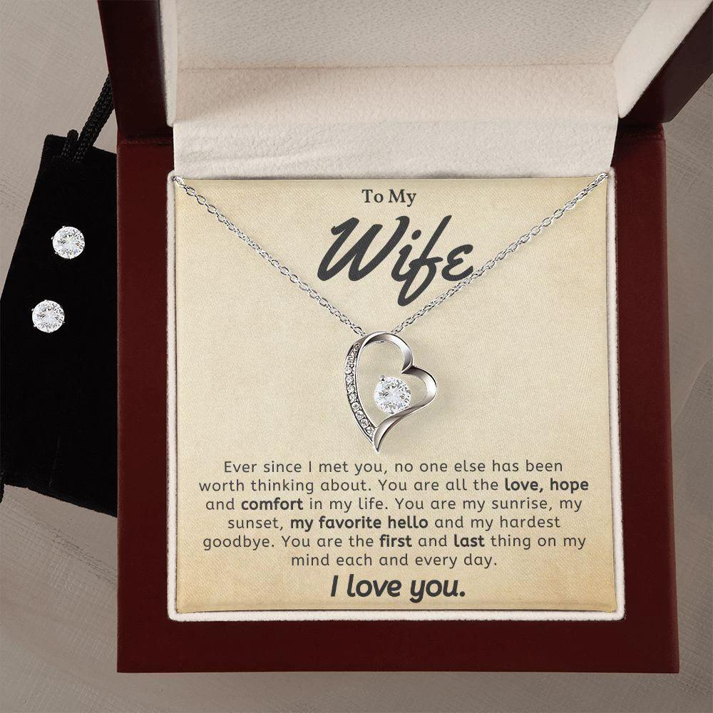 To My Wife - My Favorite Hello - Forever Love Heart Pendant and Earring Set