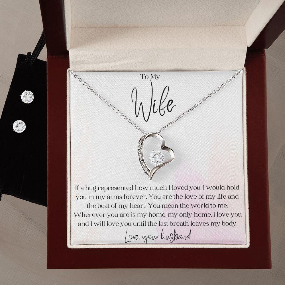 To My Wife -Love of my Life - Forever Love Heart Pendant and Earring Set
