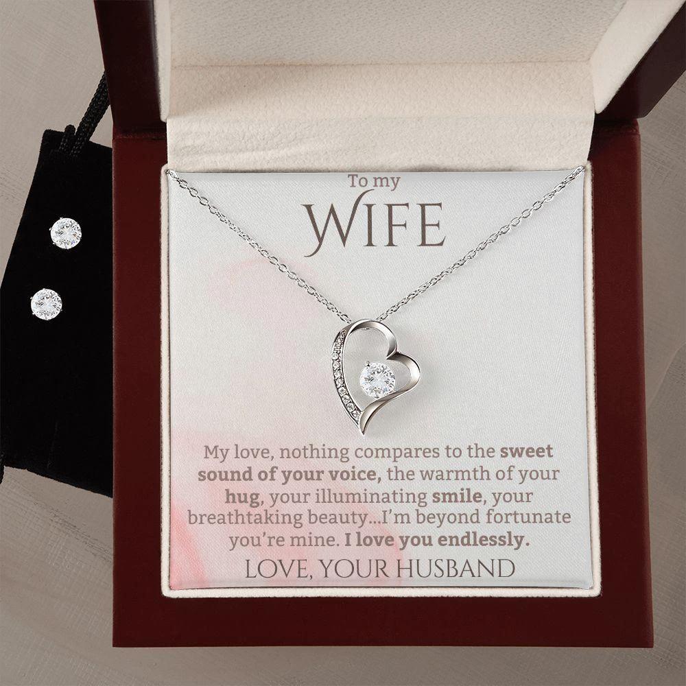 To My Wife - I Love your Endlessly - Forever Love Heart Pendant and Earring Set