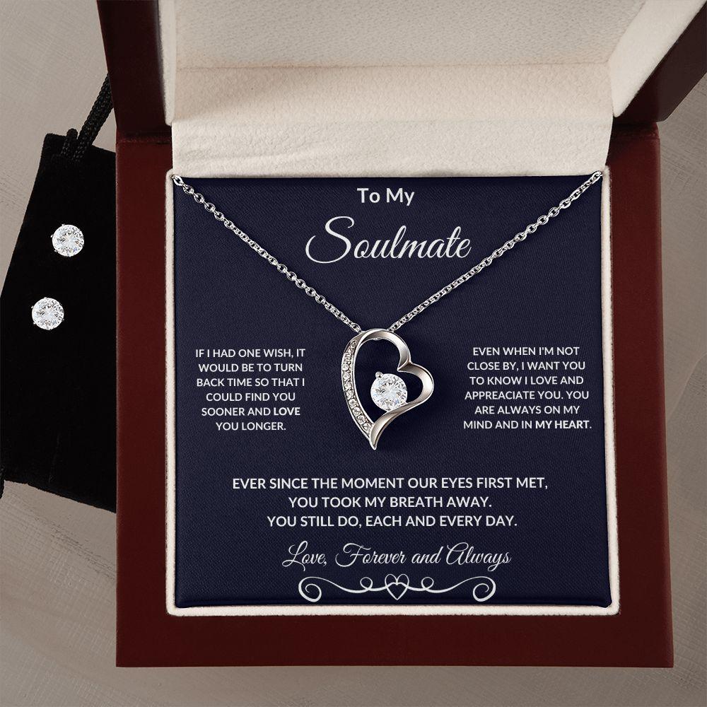 Soulmate Gift Forever Love Heart Pendant Necklace and Earring Set - Mallard Moon Gift Shop