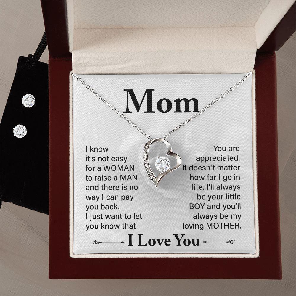 Gift for Mom from Son Forever Love Heart Pendant Necklace and Earring Set