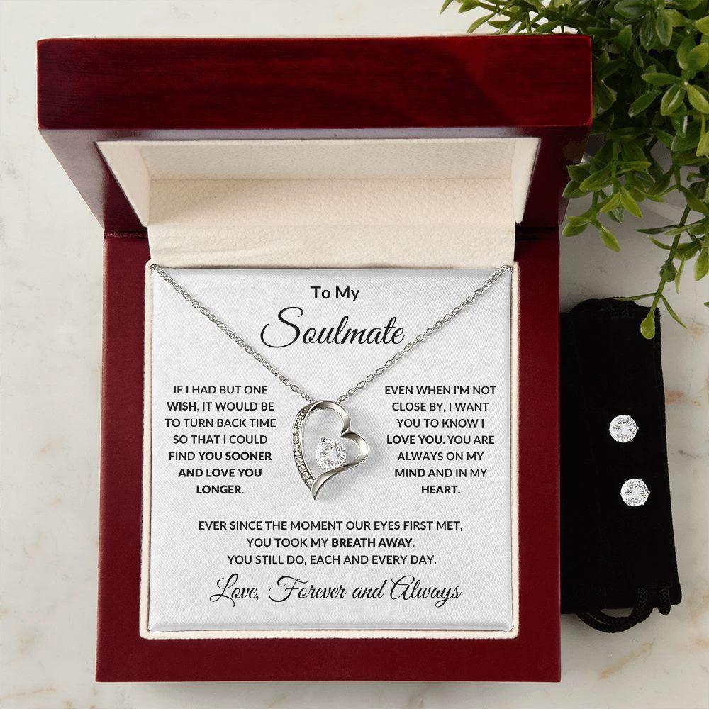 Gift for Soulmate Forever and Always Heart Necklace and Earring Set