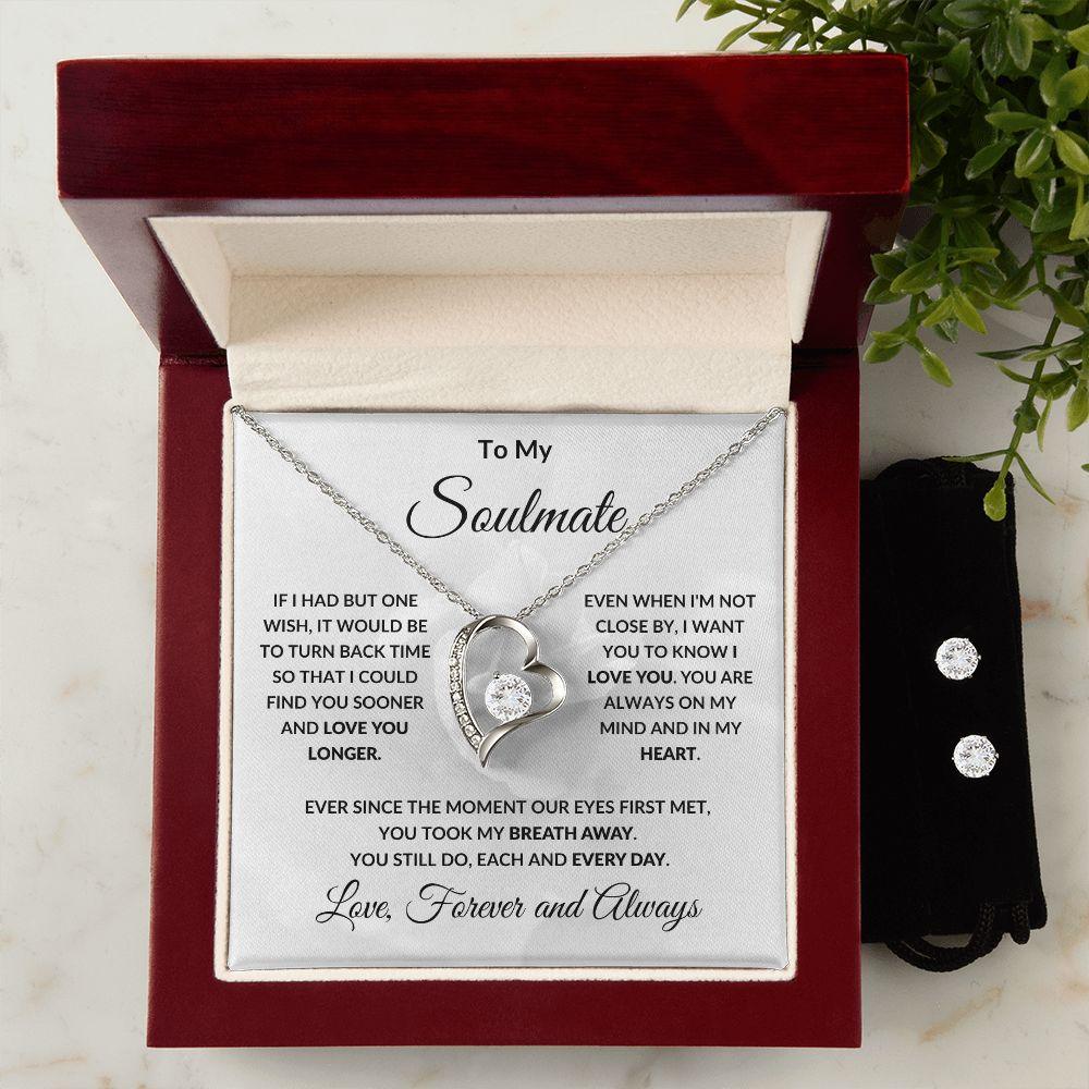 To My Soulmate One Wish Forever Love Heart Pendant Necklace and Earring Set - Mallard Moon Gift Shop