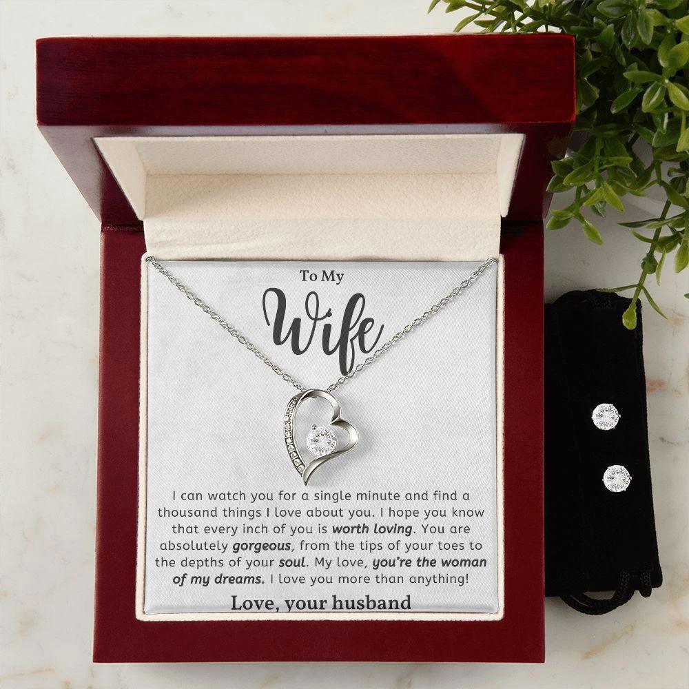 To My Wife - Woman of my Dreams - Forever Love Heart Pendant and Earring Set