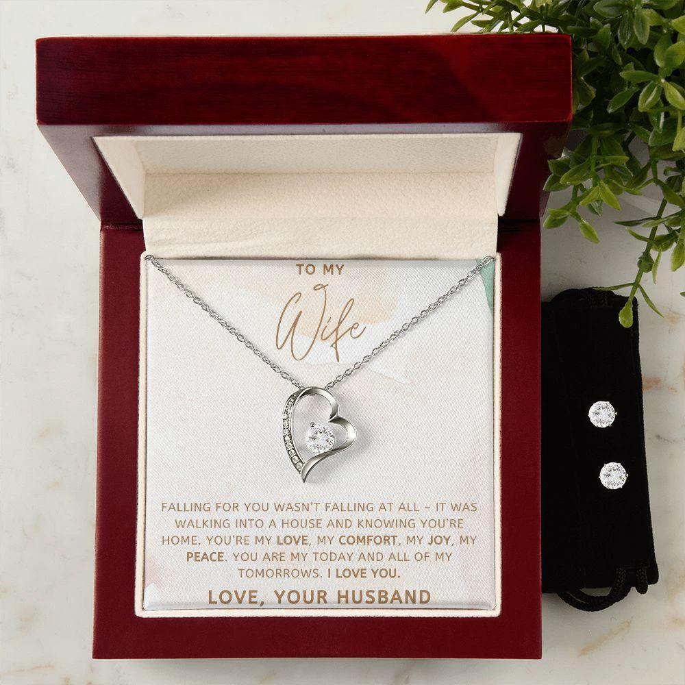 To My Wife - My Love, My Comfort, My Joy, My Peace - Forever Love Heart Pendant and Earring Set