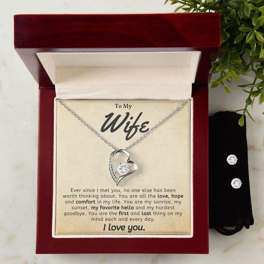 To My Wife - My Favorite Hello - Forever Love Heart Pendant and Earring Set