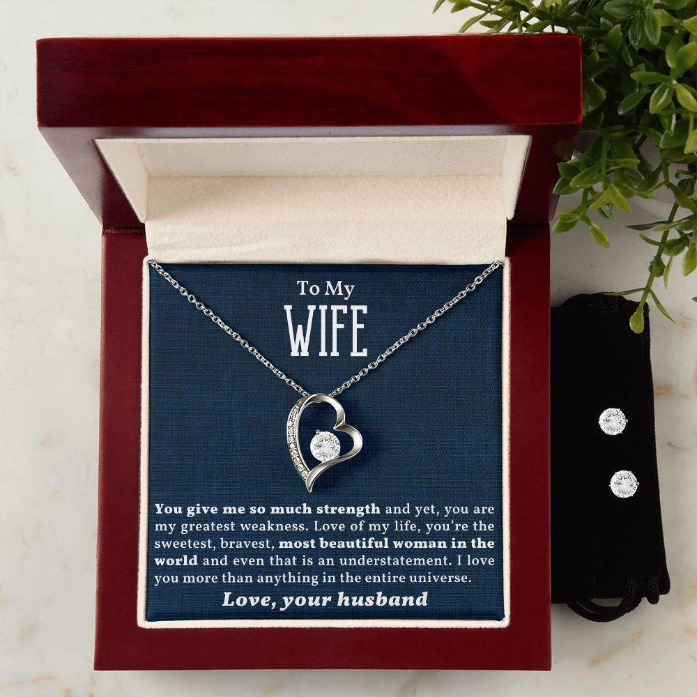 To My Beautiful Wife Forever Love Heart Pendant and Earring Set
