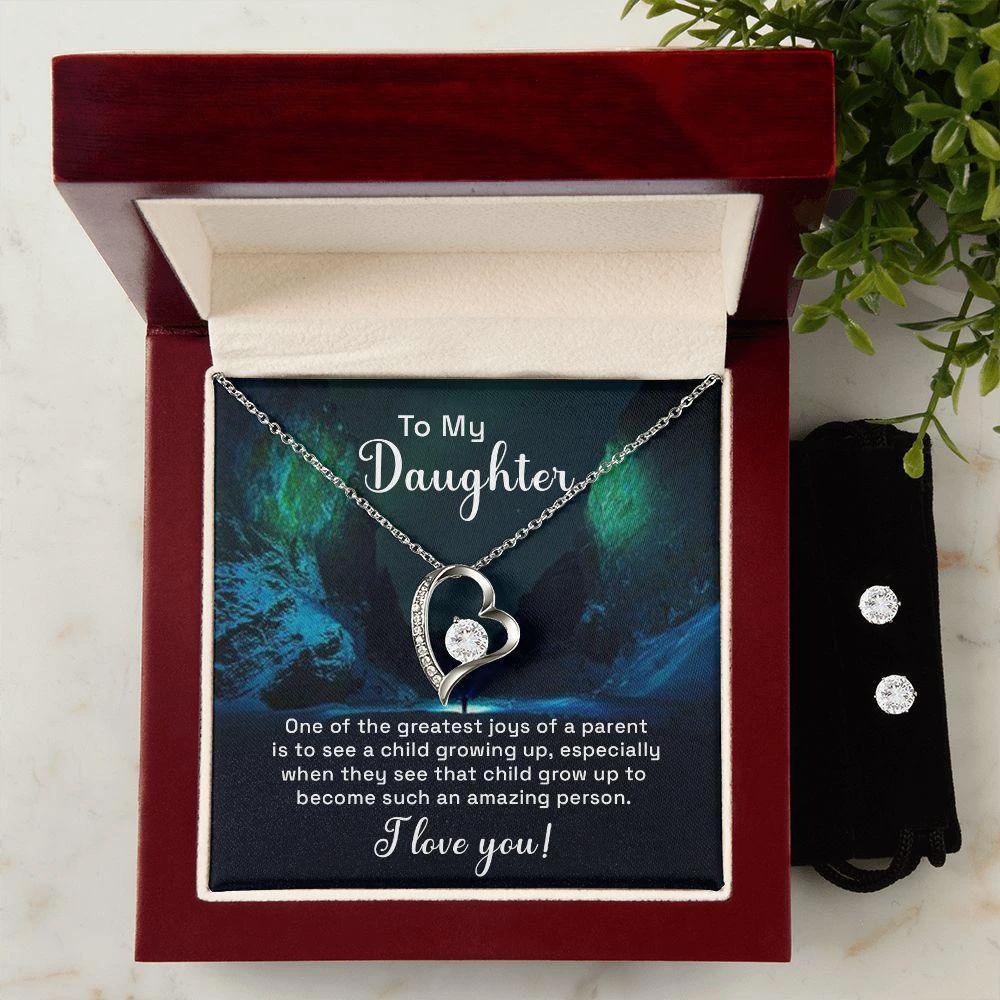 To My Daughter - One of the Greatest Joys Forever Love Heart Pendant Necklace and Earring Set