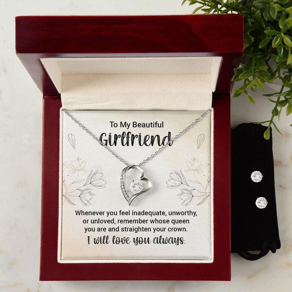 To My Girlfriend Forever Love Heart Pendant Necklace and Earring Set