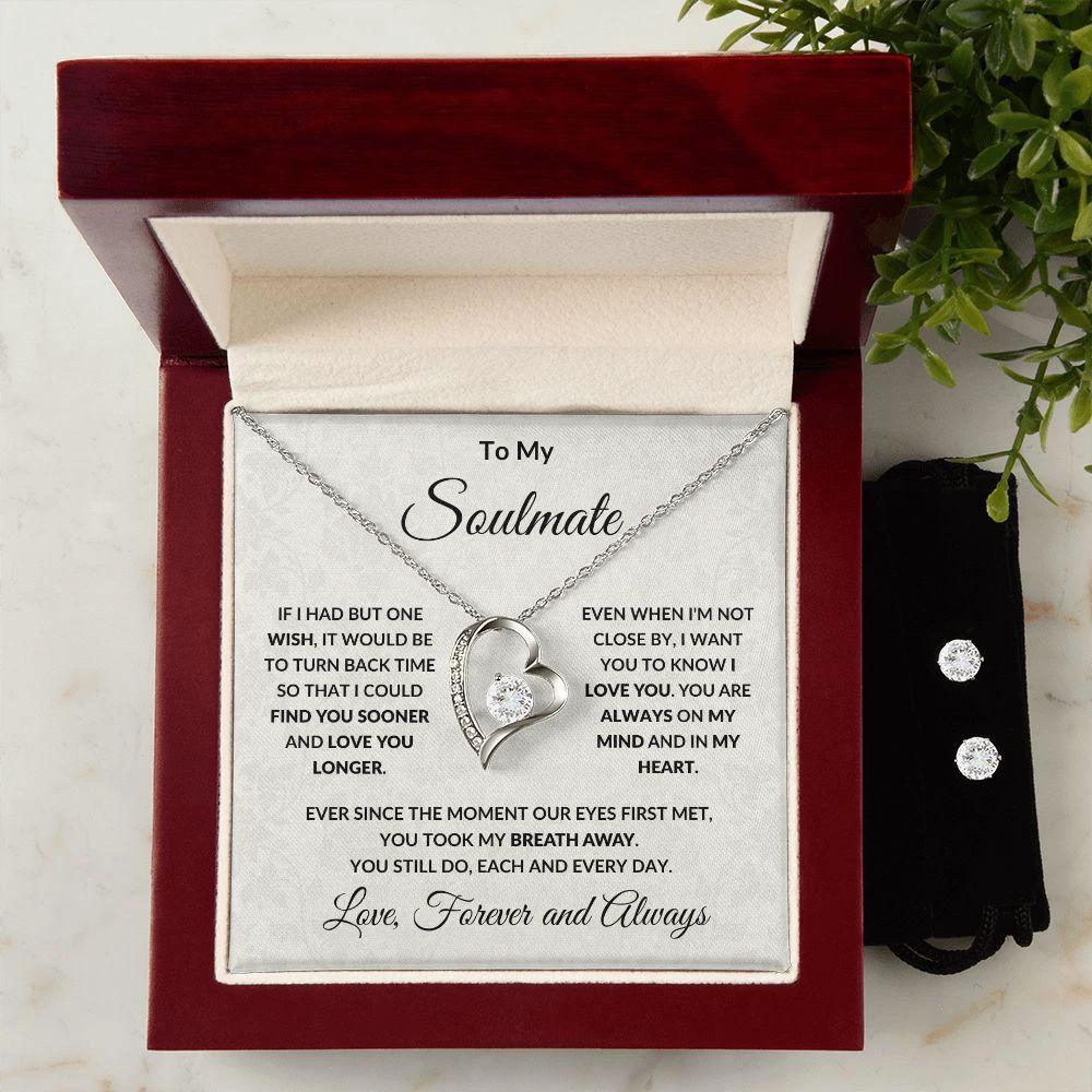 Gift for Soulmate Forever Love Heart Pendant Necklace and Earring Set