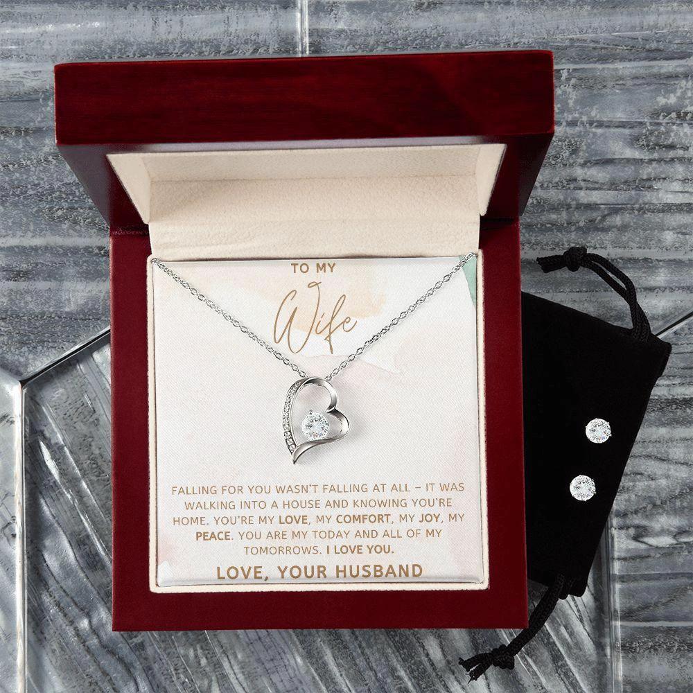 To My Wife - My Love, My Comfort, My Joy, My Peace - Forever Love Heart Pendant and Earring Set