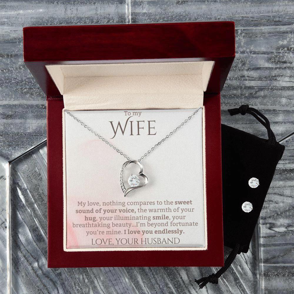 To My Wife - I Love your Endlessly - Forever Love Heart Pendant and Earring Set