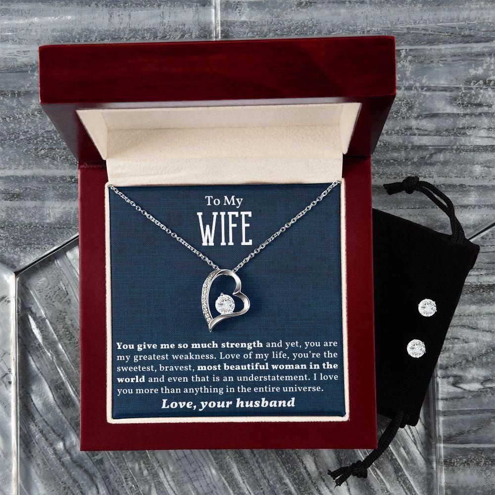 To My Beautiful Wife Forever Love Heart Pendant and Earring Set