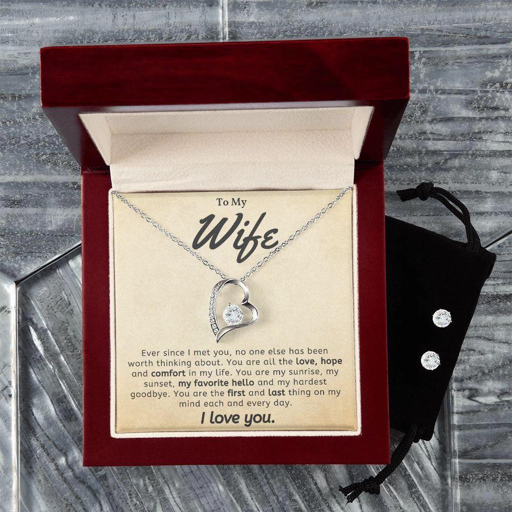 To My Wife - My Favorite Hello - Forever Love Heart Pendant and Earring Set