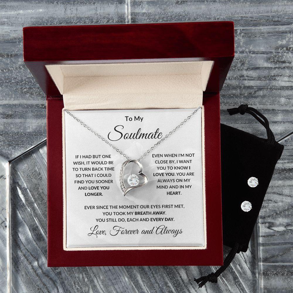 To My Soulmate One Wish Forever Love Heart Pendant Necklace and Earring Set - Mallard Moon Gift Shop